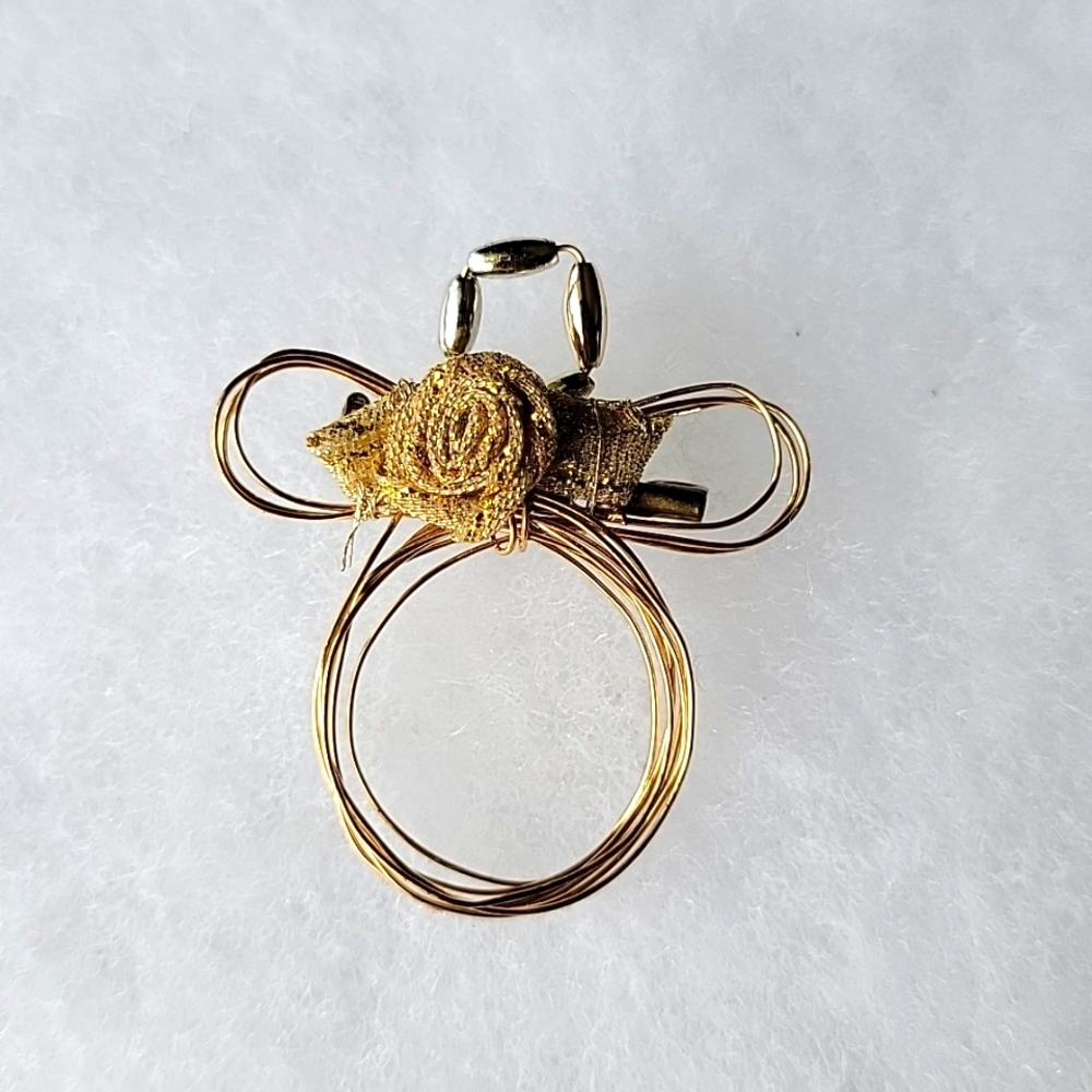 2/$8 Vintage Gold-tone Wire Angel with Bead Head Brooch Pin